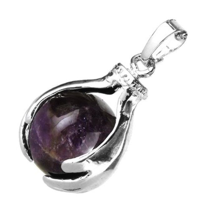 Pendentif Améthyste boule et main